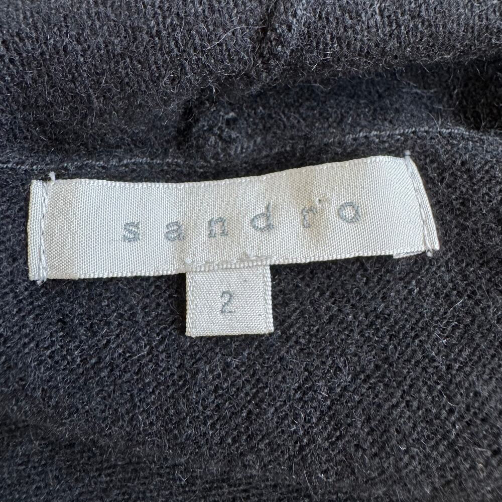 Sandro Paris Studded Elbow Patch Black Wool/ Cashmere Blend Cardigan FR2 /US6-M - Picture 3 of 11